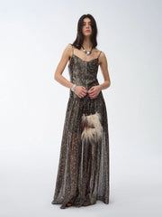 Retro Paisley Print Silk Holiday Sling Dress"Floating Lights"